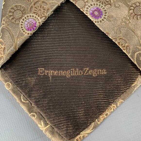 ERMENEGILDO ZEGNA Purple Taupe Abstract Floral Silk Tie - Picture 4 of 5